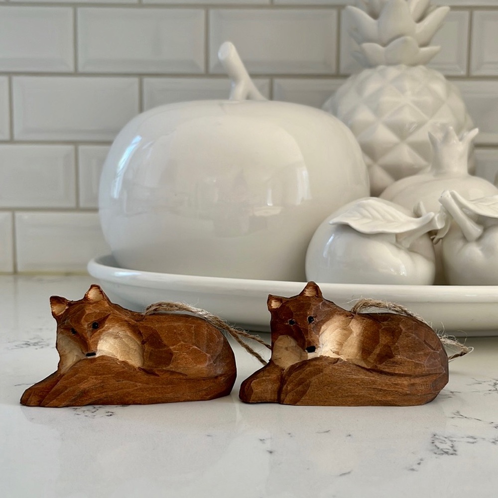 Papyrus Carved Wood Fox Ornaments